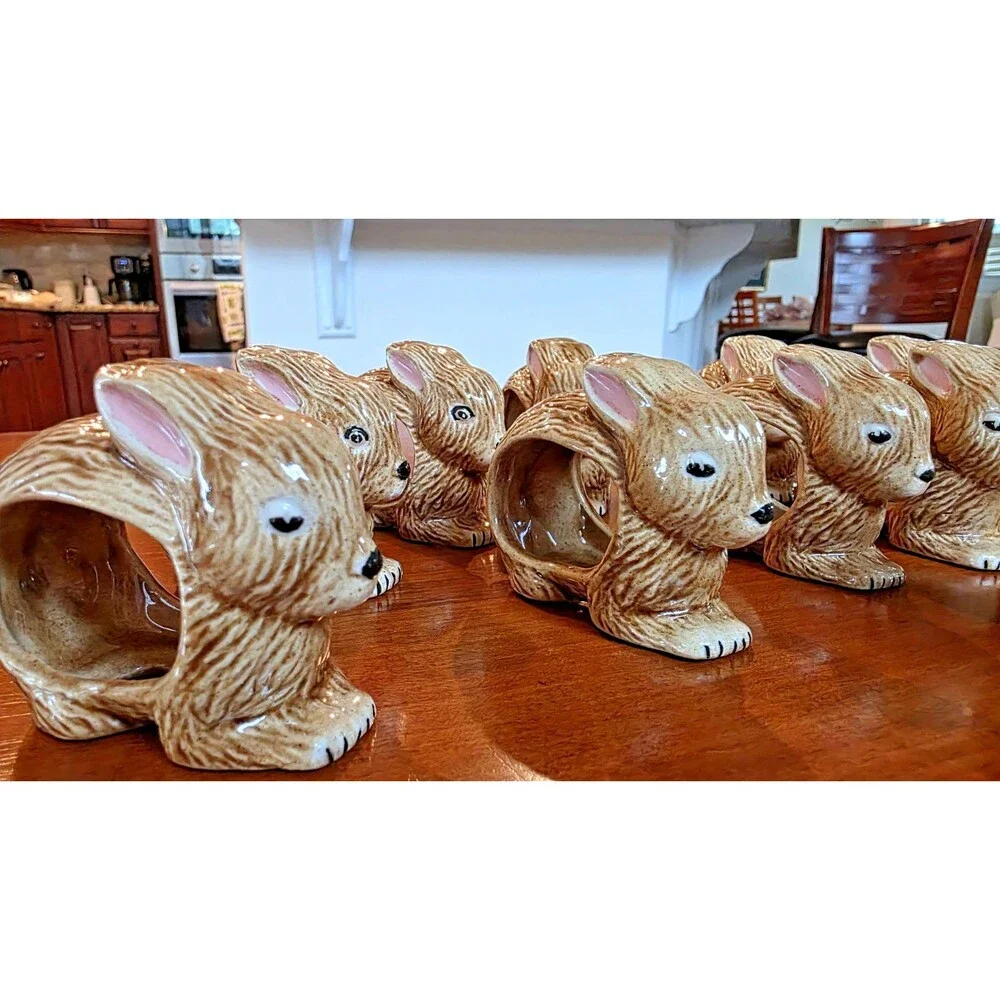 Ceramic Bunny Rabbit / Easter Napkin Rings/Holders Set of 12